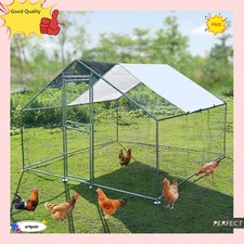 10 x10 ft Walk-in Metal Chicken Coop Poultry Cage Pet House w/ Chicken Run Cover