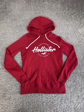 Hollister Hoodie Womens XS Red Fleece Lined Pullover Logo California Embroidered
