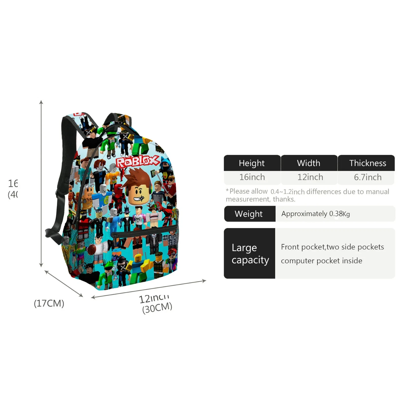 Roblox Cartoon Backpack Set for Kids