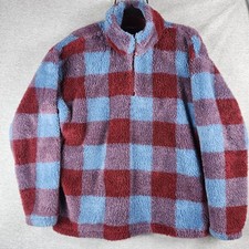 Eddie Bauer Women's Plaid Fleece Quarter Zip Pullover Sweater Size XL