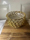 Vintage Jeanette Glass Clear Thumbprint Pattern Bowls Gold Trim 5.25 in Set of 6