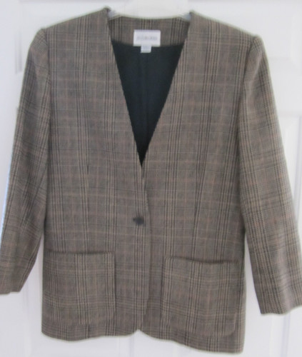 Burberry, VTG JH Collectibles BURBERRY PLAID WOOL BLAZER JACKET LINED POCKETS sz 14 LK NU