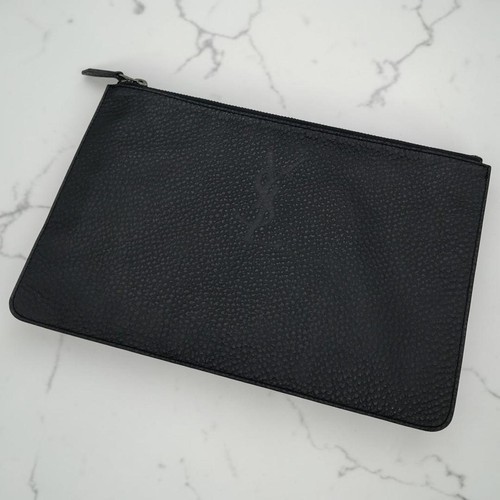 Yves Saint Laurent Clutch Bag Leather Black Unisex Used 20cm Japan