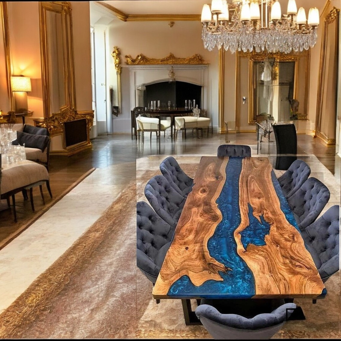 Epoxy Resin Dining Tabletop Handmade Luxury Wood Walnut Furniture Home & Bar Dec