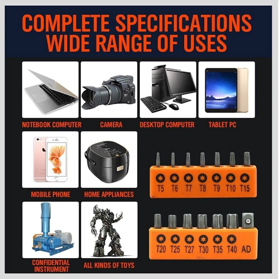 14*Torx Hex Bit Set Security Tamper Proof Torx Star Resistant S2 Steel T5-T40 US - Image 2 of 4
