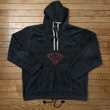 Vintage 2000 Superman DC Warner Brothers Men  s Large Fleece Hoodie 1/4 Zip Gray