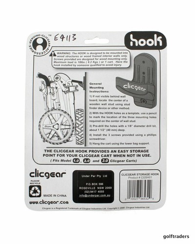 BRAND NEW CLICGEAR STORAGE HOOK WALL MOUNT FOR PUSH CART FITS ALL MODELS BUT 6.0 - Picture 3 of 3
