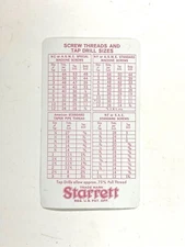 VINTAGE STARRETT TOOLS DECIMAL EQUIVALENT & TAP DRILL SIZES POCKET CHART