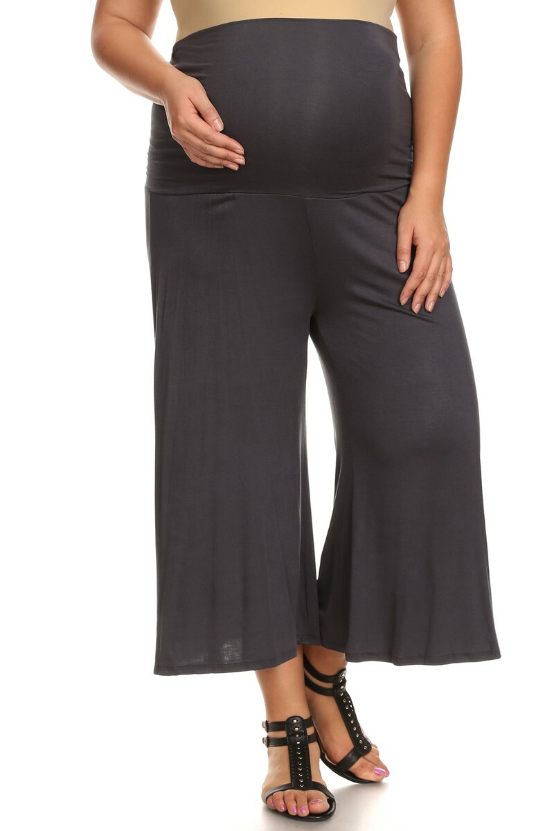 Women Maternity Gaucho Capri Flare Pants Wide Leg Fold Over - Made