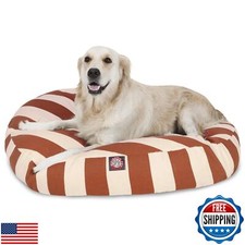 Burnt Orange Vertical Stripe Large Round Indoor Outdoor Pet Dog Bed With Remo