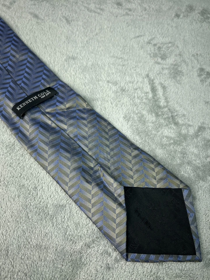 Corbata Kenneth Cole New York Cuello Azul Espiga 100% Seda Ancho Clásico Para Hombre Foto 4 de 4