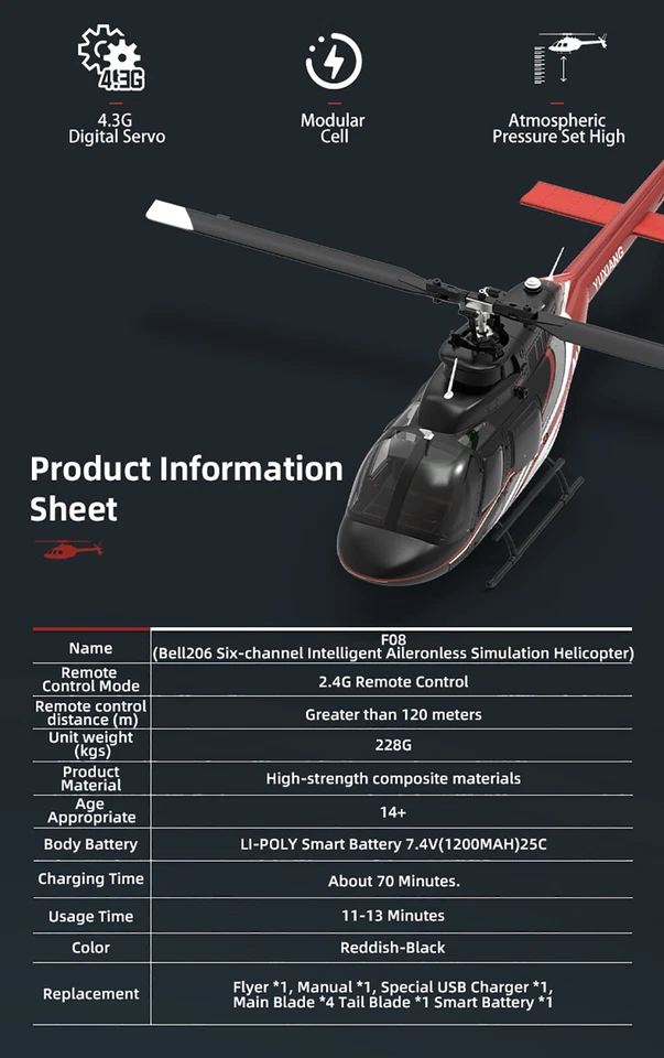 YUXIANG F08 Bell 206 6-Axis 6CH Gyro Hovering Remote Controller RC Helicopter - Image 4 of 4