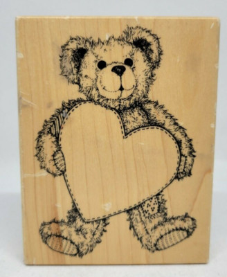 PSX Teddy Bear holding heart wood mount rubber stamp K-1421 Valentines love