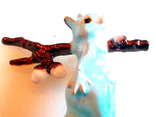 ADORABLE SQUIRREL BROOCH Pendant Pin.Carrying Branch  Acorns.White/Blue Enamel.