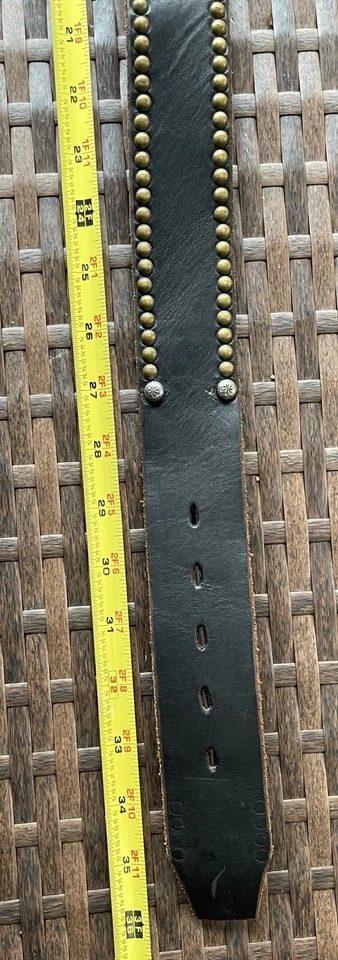 Черный винтажный кожаный ремень без штампа, маленькая латунь и винтажные чешские кристаллы. 32 - Изображение 3 из 4