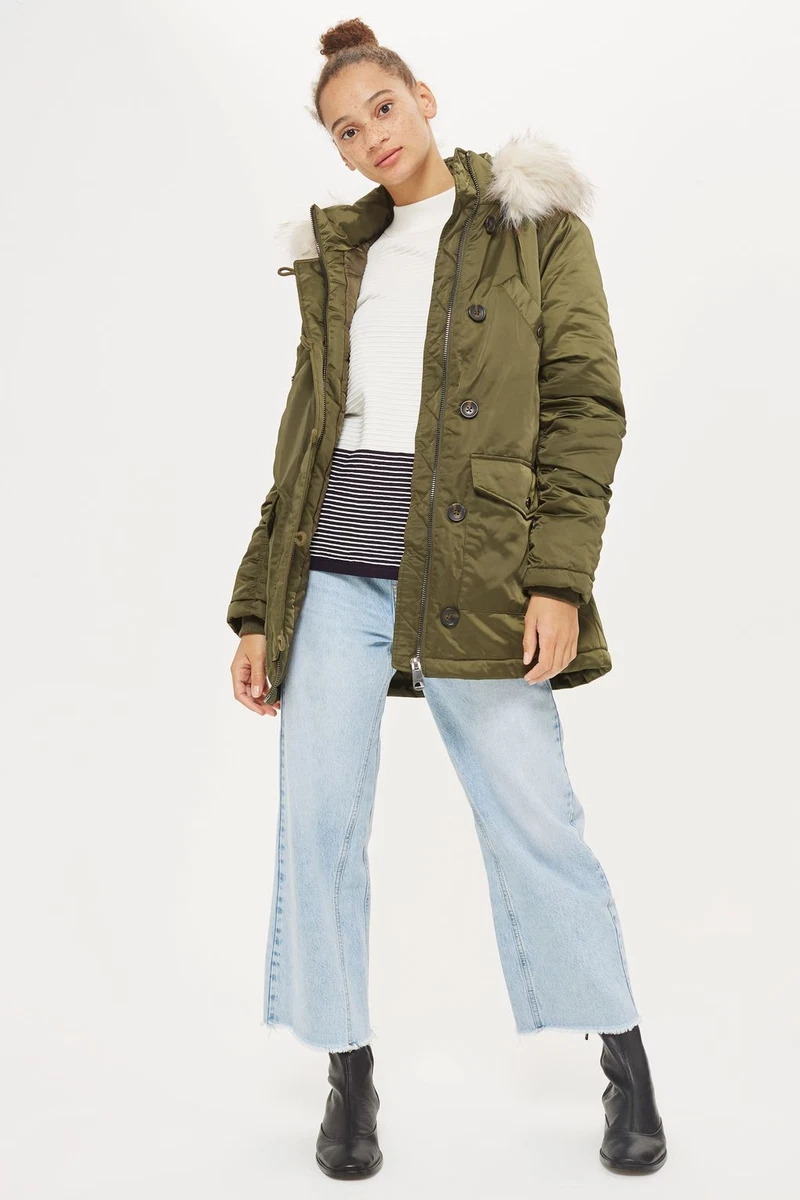 TOPSHOP PARKA COAT SHINY KHAKI SIZE UK12 EUR40 US8