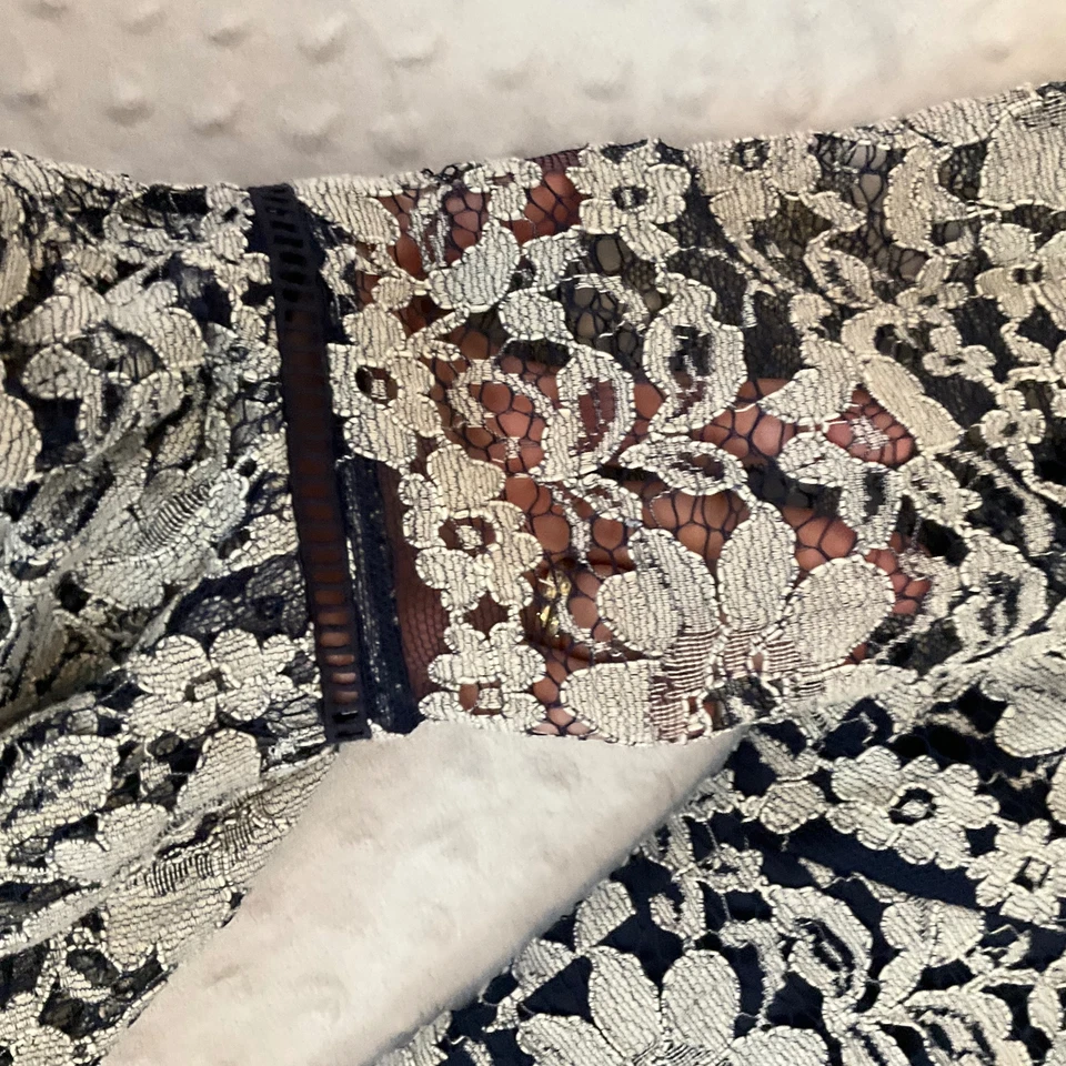 Vestido Chelsea28 Azul Marino Blanco Encaje Manga Campana Floral Línea A Para Mujer Talla 4 Foto 2 de 4