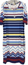 NWT LuLaRoe 3XL Blues Yellow Red White Striped & Dipped Julia Sheath Dress