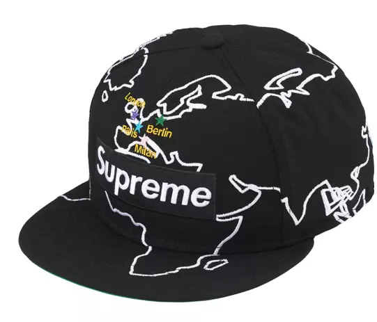 Supreme Worldwide Box Logo New Era Hat Black Size 8 Fitted Map Embroidered