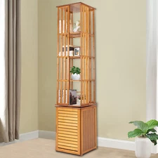 6-Tier Home Office Corner Book Shelf Bamboo 360° Rotating Storage Display Rack