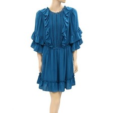 HappyXNature Kate Hudson Lark Ruffle Mini Dress Lace Blue Bell Sleeve XS 224455