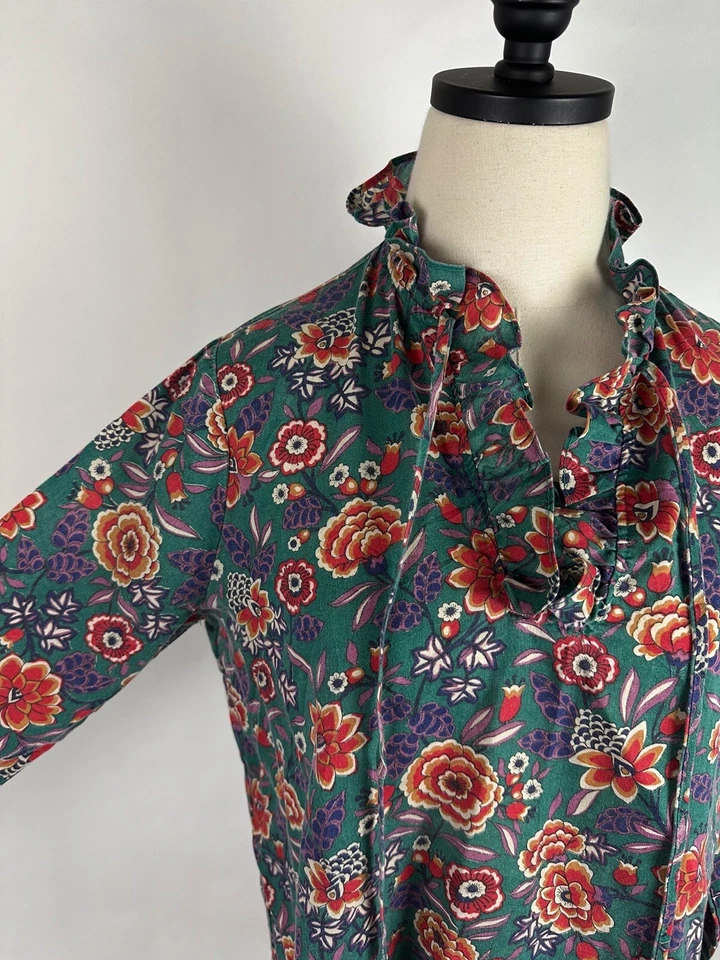 Blusa Camponesa Vintage Anos 70 M Floral Paisley Babado Gola Alta Hippie Boêmia - Imagem 3 de 4