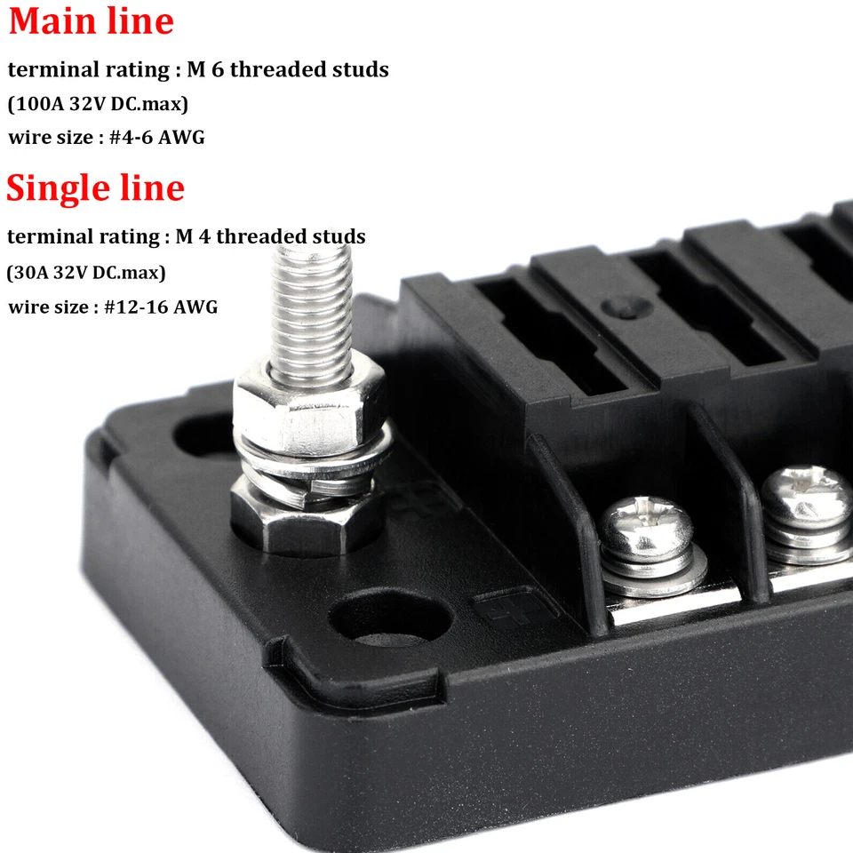 6-Way 12V 24V Fuse Box Block Waterproof Auto Boat Power Distribution Holder - Image 4 of 4