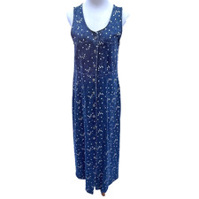 Vtg 90’s Y2K Denim Maxi Dress Buckle Back Shaver Lake Cottage Core Boho Pockets