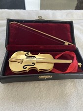 Miniature Brass Violin In Fitted Velvet Case