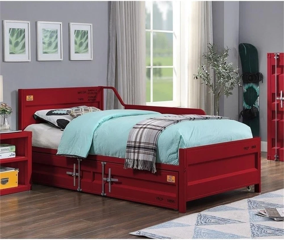 Cargo Metal Frame Twin Daybed with Trundle in Red - Image 2 of 4