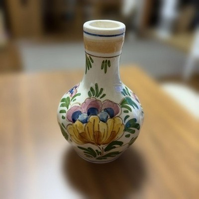 Rare Vintage Dutch Delft Ware Floral Pattern Ceramic Bottle