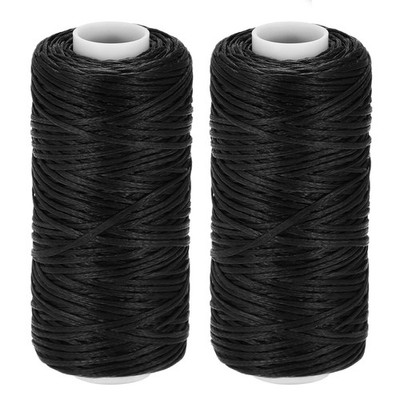 Leather Sewing Threads 55 Yards 150D/1mm Polyester Waxed Cord (Black, 2pcs)