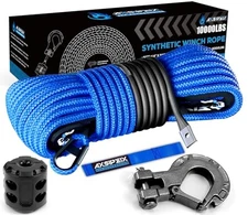 1/4" x 50ft Synthetic Winch Rope Kit for ATV UTV Towing, 10000LBS Blue Cable