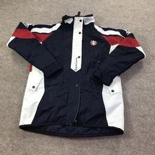 Equine Couture Jacket Womens Medium Navy White Red Breck Hooded Equestrian Coat