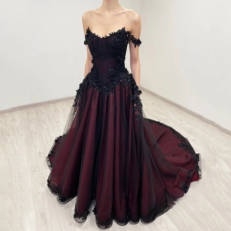 burgundy applique prom dresses Burgundy A-line V-neck Lace Appliques Long Prom Dresses With Slit, MP807