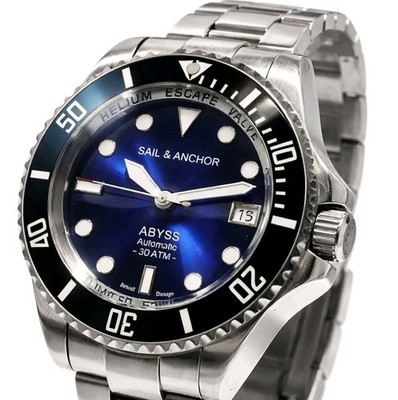 Blue Automatic Divers Watch 'ABYSS' NH35 Ceramic Sapphire 300m Sail & Anchor 