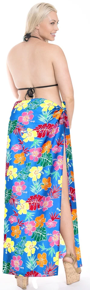 LA LEELA Print Women Beach Sarong Wrap Pareo Bikini Cover up Blue_Y805 78"X42" - Image 3 of 3