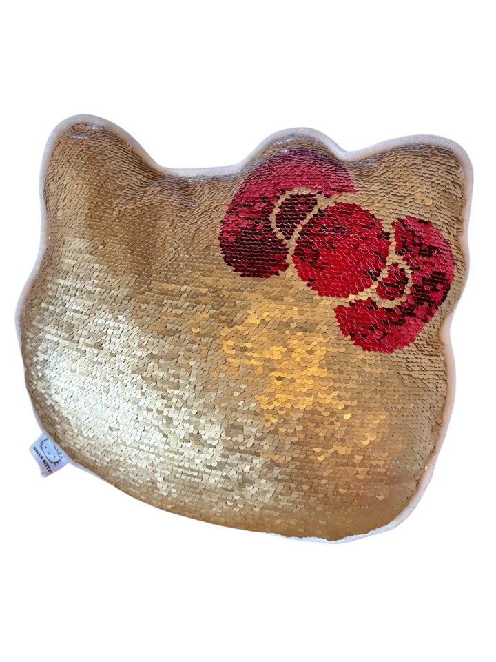 Almohada Pottery Barn Hello Kitty lentejuelas doradas reversible a blanco. Raro. Foto 2 de 4