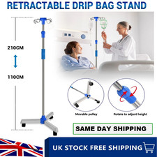 Portable IV Pole Drip Bag Stand Intravenous Silver Foldable w/wheel Pole Stand