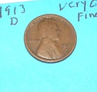 1913 D   WHEAT CENT  VERY GOOD - FINE #5