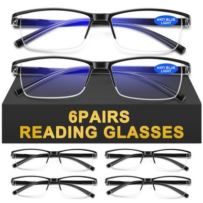 6Pcs Reading Glasses Men,Spring Hinge Blue Light Blocking Readers,Anti Eyestr...