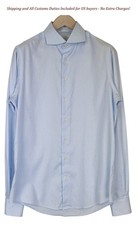 SUITSUPPLY Men's Formal Shirt 40L/15 3/4L Slim Blue Pure Cotton Long Sleeve -