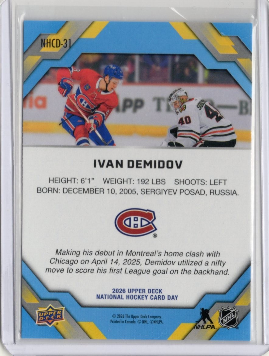 NHLカード 2025 UD National Hockey Card Day Ivan Demidov NHCD-31 Rookie