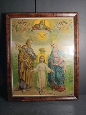 17×21 Framed Holy Family Fridolin Leiber Religion chromolithograph Tiger Wood