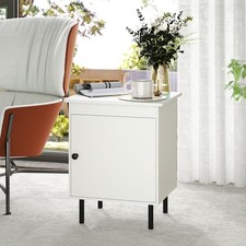 Modern Bedside Table Set of 2 with Single Door Cabinet-White