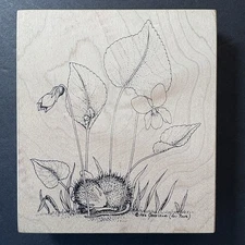 House Mouse Stampa Rosa Sleeping Under Flowers 4.75x4.25in 1998 Rubber Stamp 2