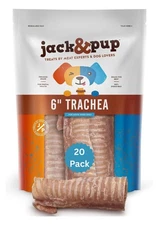 Jack&Pup 6" Beef Trachea Dog Chews - 20 Pack All Natural Single Ingredient Treat