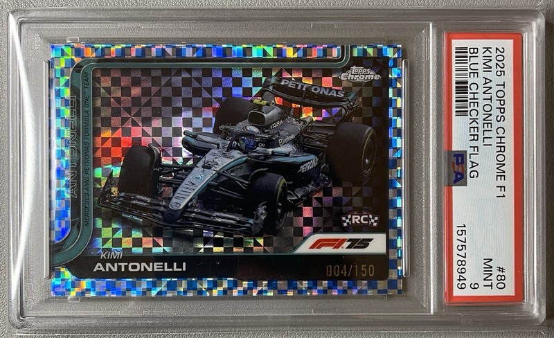 2025 Topps Chrome Formula 1 Kimi Antonelli Blue Checker Flag #/150 RC PSA 9 MINT