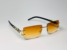Luxury Rimless Rectangle Sunglasses Brown Gradient Lens Gold Frame Designer