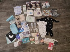 Lot of New Baby Items, 5 Bottles, 3 Binkis, Swaddle, 6 One piece, 3 Bibs, etc...